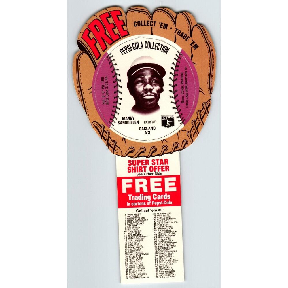Pepsi Baseball Trading Card 1977 Manny Sanguillen Oakland A's MLB Trade Diecut